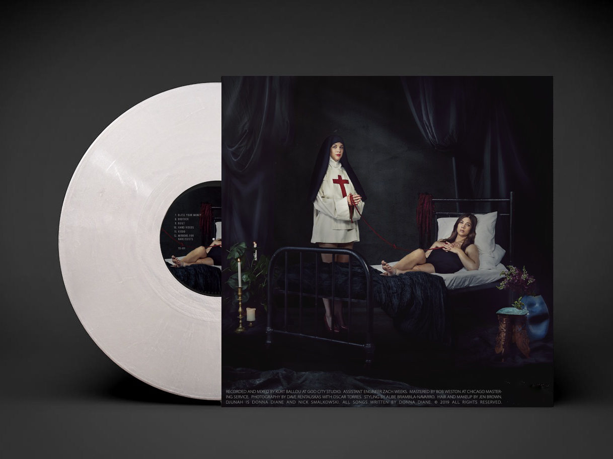 Djunah "Ex Voto" third pressing 12" vinyl LP on cool concrete, reverse cover, pressed by Smashed Plastic in Chicago, Illinois